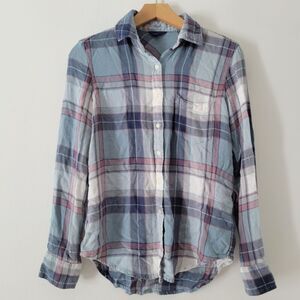 Aeropostale Blue/Pink/Gray/White Plaid Shirt Small Soft